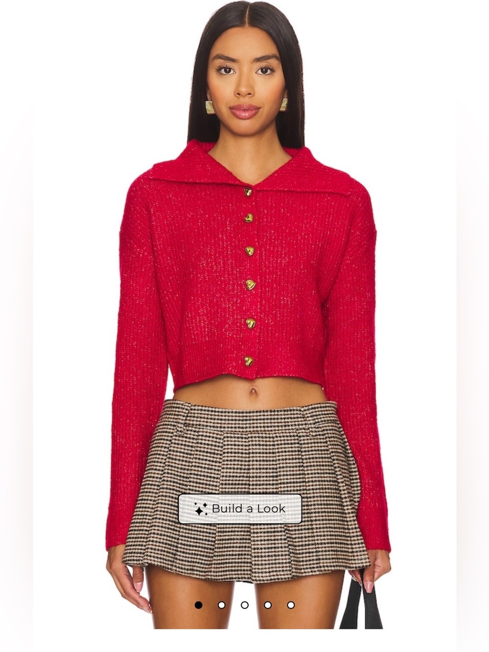 Moreto Come Cropped Red Knit Cardigan with Gold Heart Buttons